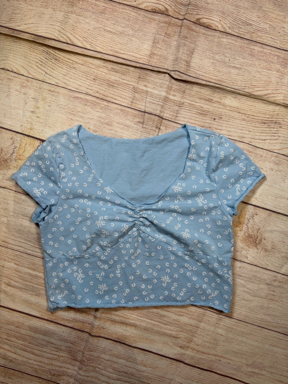 Women's Powder Blue Micro Floral Cropped Babydoll Top